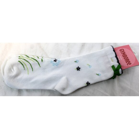 NWT 2004 Gymboree Dandelion Wishes White Ankle Socks Scallop Edge Bow sz 12-13 - Picture 1 of 6